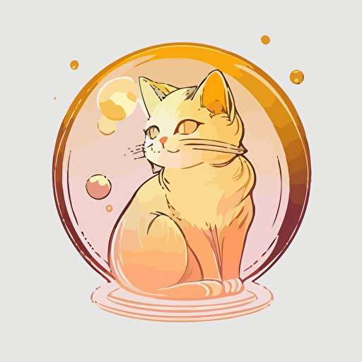simple, 2d, cartoon, vector, vector art, emblem, kitten commet gold ball, pastel, neon, vector logo,