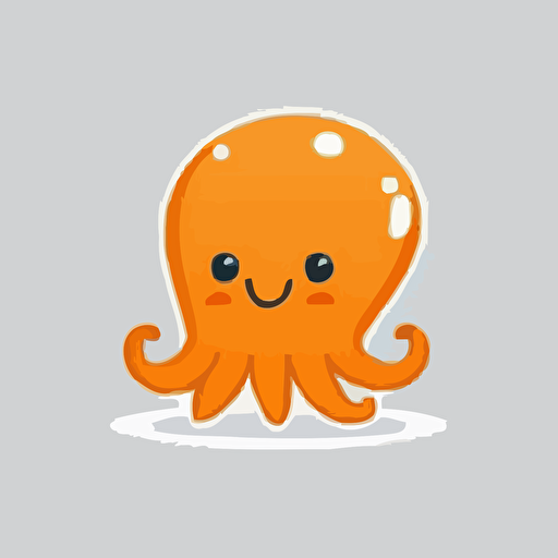 a mascot logo of a slightly smiling octopus, simple, flat, vector, orange mascot, white background