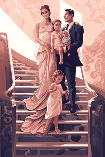 vector illustration of jennifer lopez, john, and their children for 'love' magazine, in the style of textural sensations, albert joseph moore, pastoral charm, dau al set, tami bone, pink and navy, smooth and polished