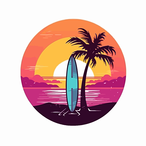 sup board, sea, beach, summer, vice city style, vector logo