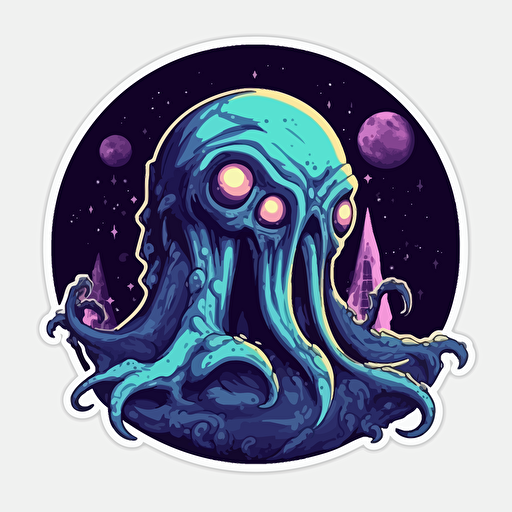 lovecraft monster, full moon, sticker, white background, vector