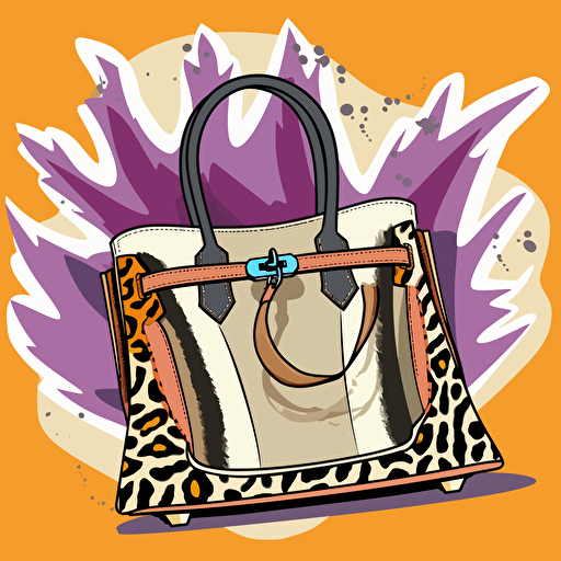 a cell vector illustration of a birkin bag with fun animal prints, stylized