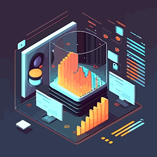 vector isometric illustration, the software should identify where the user's attention is focused on a given image and generate corresponding statistics