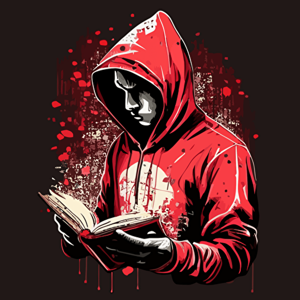 red hoddie man with a book Vector art log