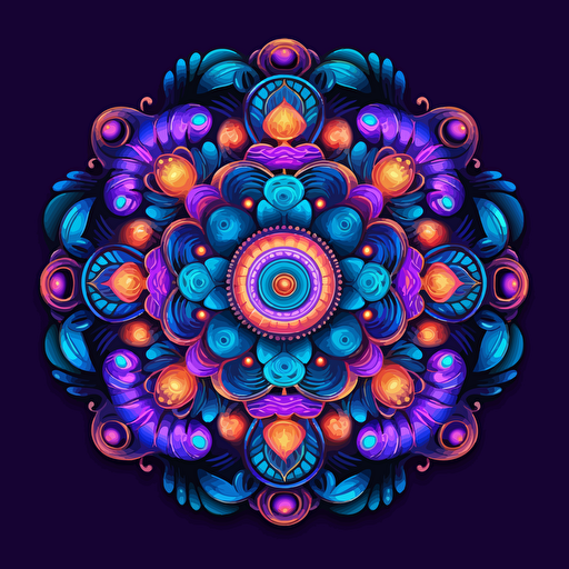 2d mandala made with alien faces uv colors vector style detailed