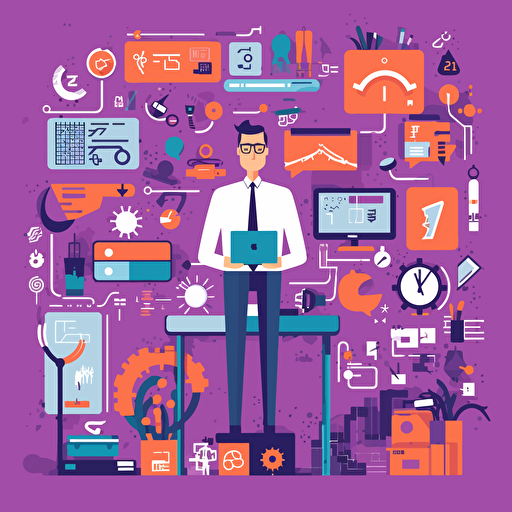 all in one portfolio management abstract representation with liberal use of purple, simple, vector