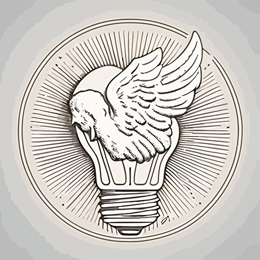light bulb with wings, light bulb with wings, vector, logo, side profile, simple, clean, line drawing, on coin
