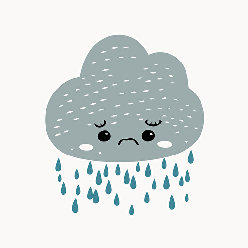 cute sad grey rain cloud kawaii style, vector clipart