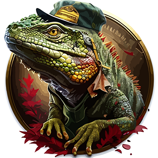 sticker design, army theme, "lizard of the week", a prize awarded to the biggest malingerer of the week, vector art.