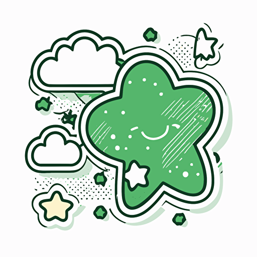 LINE sticker vector design, green plus, white outline, drawn with adobe illustrator