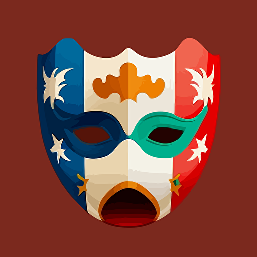 Venetian-style masquerade mask with a Texas flag design in a vector art cartoon style, flat color,