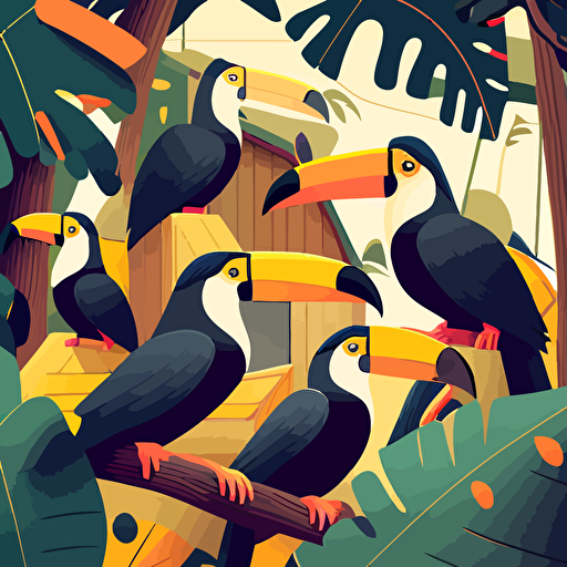 vector illustration of multiple toucans building a community
