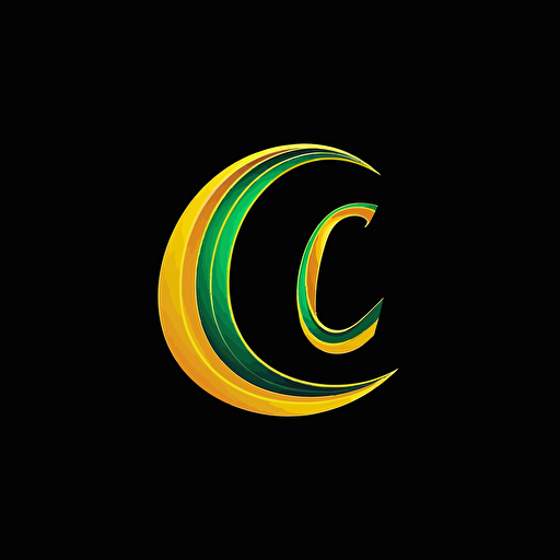 a modern clothing logo with green and yellow colors using minimalist elements like letters C. The logo is made in 2D vector and is on a black background.