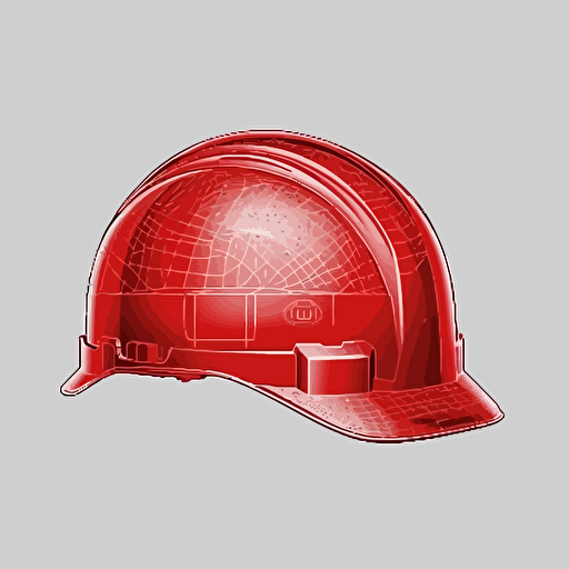 red hardhat vector drawing on a simple white background. style of blueprint