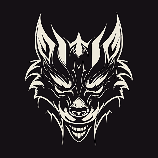 Angry wolf, Banksy style, black background, large closed shapes, fantasy roboter, white space to fill, abstract, artistic, pen outline, white background, very simple, full field of view, centre, minimalistic logo vector art , simple flat vector logo
