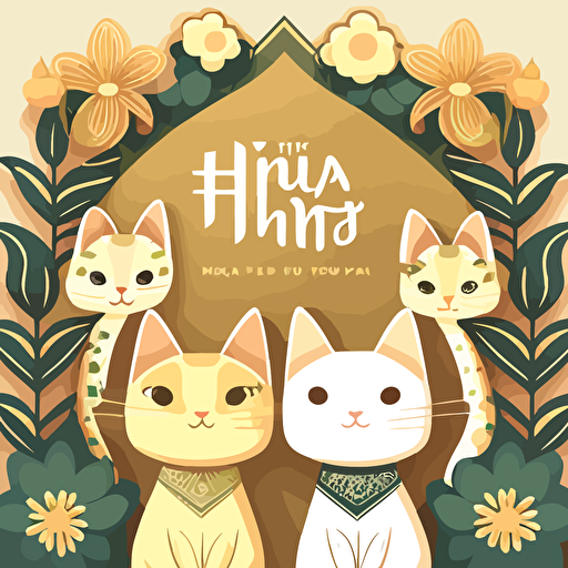 selamat hari raya greeting card with cats infront, cute vector art
