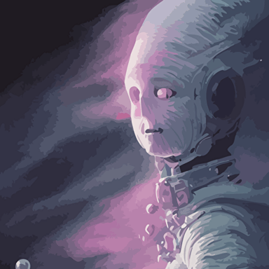 close shot body floating woman space suit smoke elemental fading white smoke high contrast james gurney peter mohrbacher mike mignola black paper mandelbulb fractal trending artstation exquisite detail perfect large brush strokes bold blacks pinks blues tones intricate ink illustration black background vector artwork
