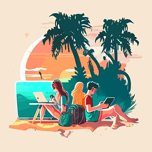 Students studying during vacation in digital vector style illustration