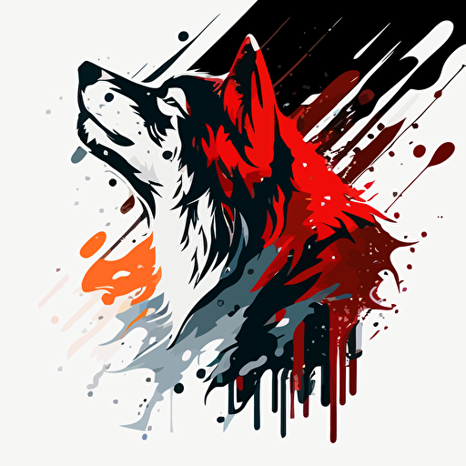simple vector logo of a wolf head, wolf is howling, colors are only black, white and red