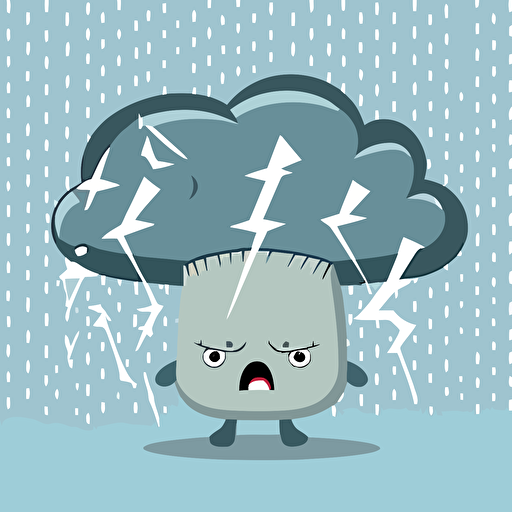 cute angry grey storm cloud with thunder kawaii style, vector clipart