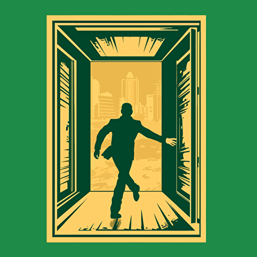 this image shows an exit sign for the exit, in the style of simplistic vector art, paul catherall, andreas vesalius, dynamic pose, green academia, emerald