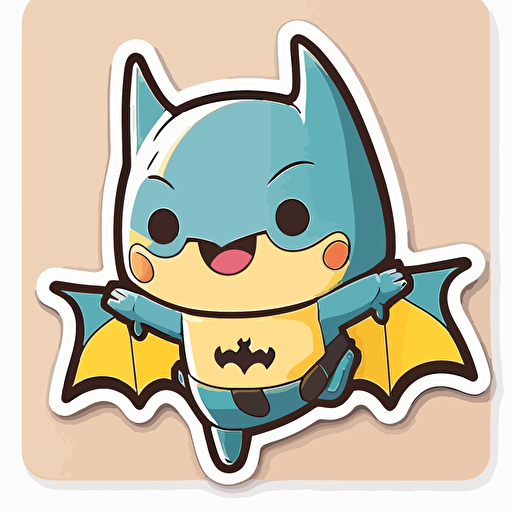 sticker, Happy Colorful Batman, kawaii, contour, vector, white background
