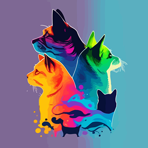 Logo, vector art, minimalism, clean SVG, cats and dogs, lively, bright colors