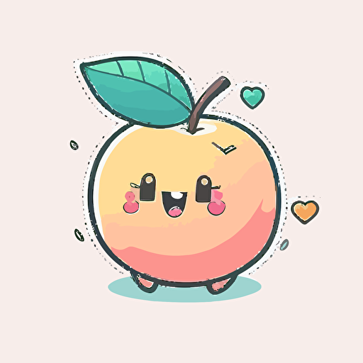 a cute cartoon peach with kawaii face, doodle style, as an isolated vector illustration