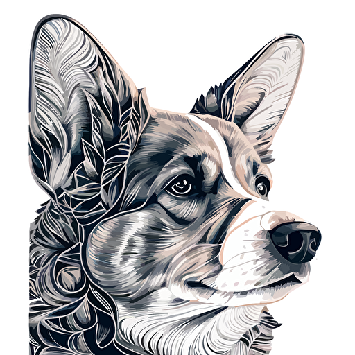 corgi head vector illustration only with intricate patterns and detail