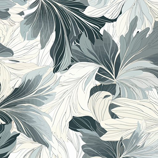 abstract pattern vector art of fluid repeating big leaf botanicals single colour on white backround ar 500:350