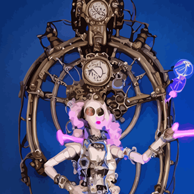 body porcelain baroque steampunk futuristic style sculpture young beautiful goddess half robot wearing cholo shades blue glowing lips mechanical fingers oozing neon radioactive liquid electric sparks glowing hot magenta laser beam eyes blue diamonds golden steampunk necklace glowing white crystal orb flowing pink satin industrial fabrics mechanical plants baroque steampunk elements length view baroque element intricate artwork caravaggio trending artstation octane render cinematic lighting right hyper realism octane render 8k depth field 3d