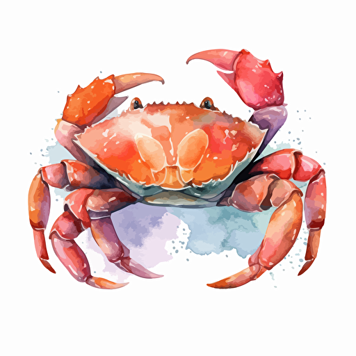crab, detailed, cartoon style, 2d watercolor clipart vector, creative and imaginative, floral, hd, white background