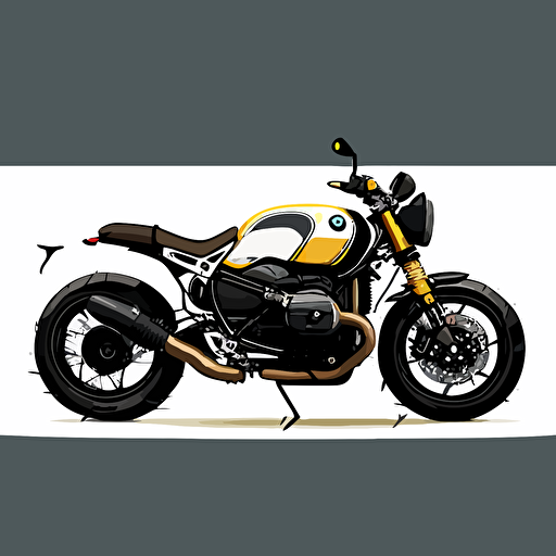 BMW Nine T scrambler, in colors black and gold, minimalistic vector grapphic, white background