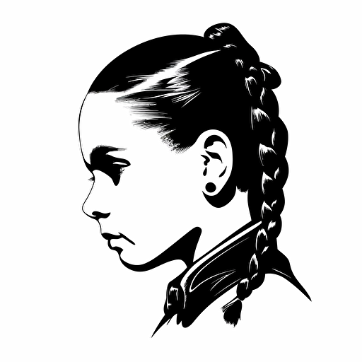 Wednesday Addams pigtails silhouette vector logo, black and white, high quality