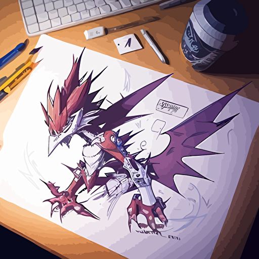 beelzemon from Digimon, vector, sketch, hand paint