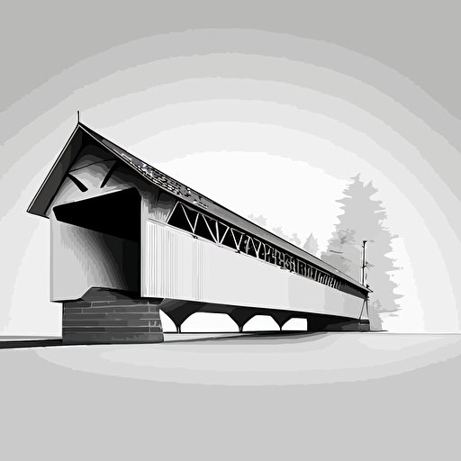vector, side view of a long covered bridge, no color, minimal design