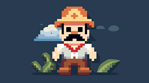 flat vector 8 bit atari pixel art style, puerto rican jibaro version of super mario