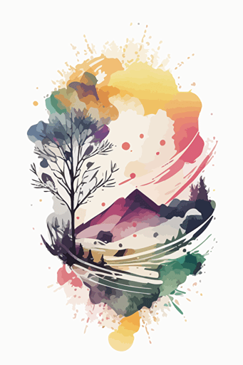 watercolour abstract landscape, vector, contour