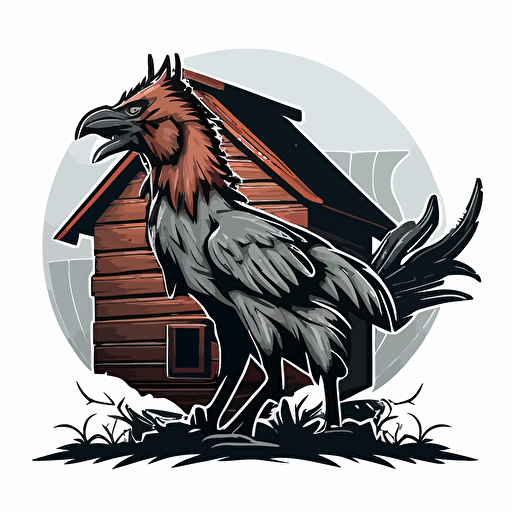 werewolf in a chicken coop, vector logo, vector art, emblem, simple cartoon, 2d, no text, white background