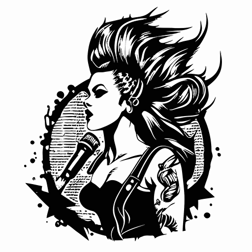 punk rock mermaid, vector logo, vector art, emblem, simple cartoon, 2d, no text, white background