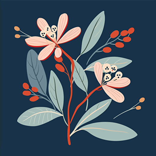 simple minimal vector australian native flower blossom and leaves on blue background 3 colors ar