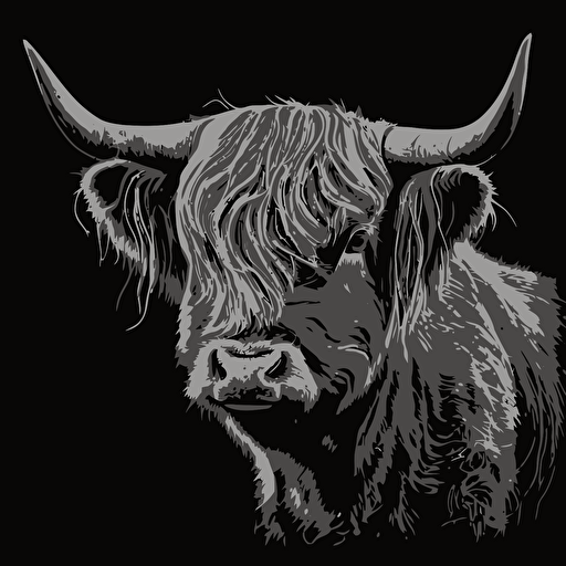 VECTOR HIGHLAND COW IN BLACK AND WHITE