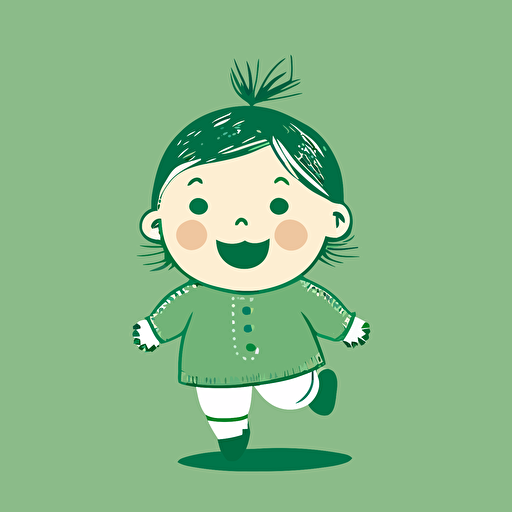 2D minimalist vector illustration, happy cute litttle baby, green background