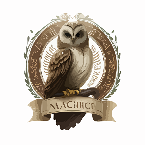 very simpe vector logo of a monastic scroll with an owl seal, white background