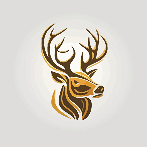 flat vector logo of deer head, golden on white