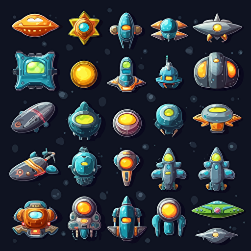 sprites for a space shooter game, vector, 2d game asset