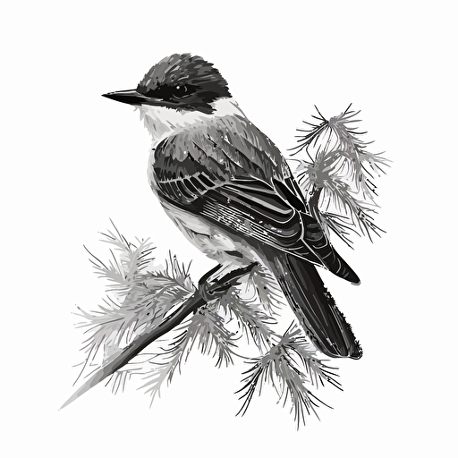 vector illustration of A GRAY KINGBIRD, minimalist, black and white, silkprint