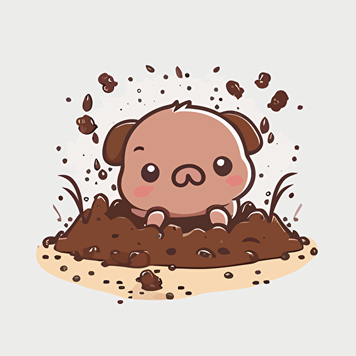 cute pig in mud kawaii style, vector, high resolution, minimalistic, simple, white background