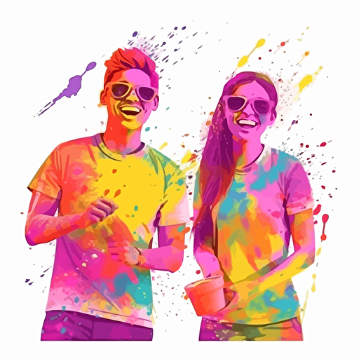 two vector people playing holi