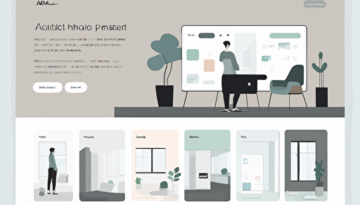 AI prompt product sales page, a visually engaging design showcasing various AI applications, with people interacting with AI-powered devices in different settings like homes, offices, and nature, focusing on the ease and versatility of AI technology, Illustration, modern flat vector style, Color Scheme: A minimalistic palette of soft grays, whites, and muted blues, with subtle hints of pastel accent colors to draw attention to important elements,